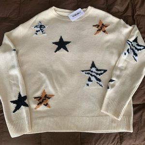 Star Pattern Round Neck Dropped Shoulder Sweater